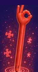 Red magical pen with an OK hand sign