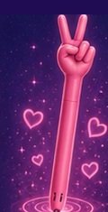 Pink magical pen with a peace hand sign