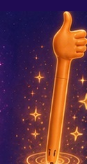Orange magical pen with a thumbs-up hand sign