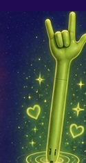 Light green magical pen with an I love you hand sign