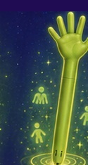 Yellow-green magical pen with an open high-five hand