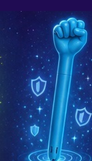 Blue magical pen with a clenched fist