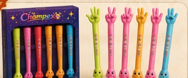 Concept image of the six colorful Champex power pens